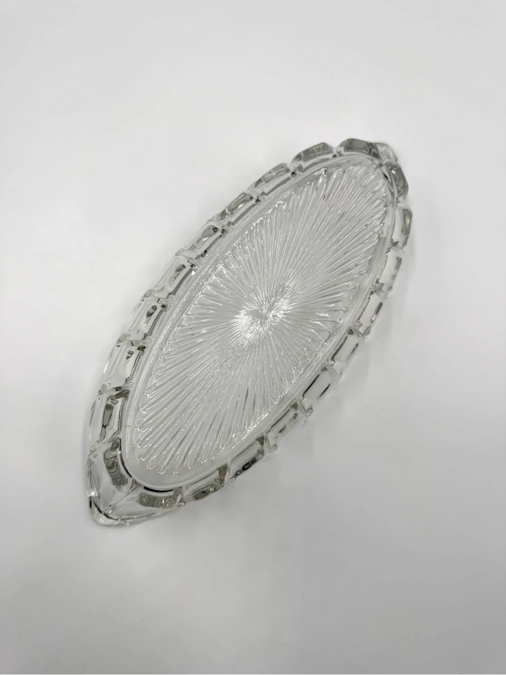 Vintage Clear Pressed Glass Relish Dish 12” Scalloped Serving Bowl